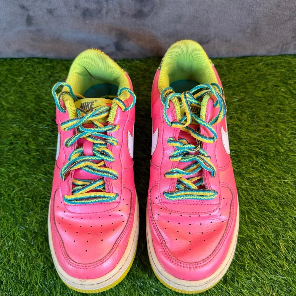 Nike Air Force 1 Low Kids Pink White‎ Green Yellow Lace Up Athletic Shoes 5.5Y